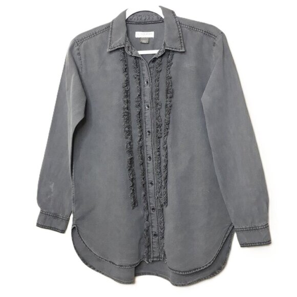 Anthropologie Pilcro and the Letterpress Juni Ruffle Denim Shirt XS Western - Picture 1 of 6
